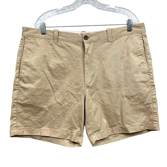 J. Crew Mens Chino Shorts 7" Inseam Flat Front Slash Pockets Khaki Tan Sz 38 - Picture 1 of 6